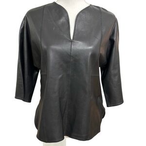 LTH JKT Leather V-Neck Blouse Black Size Small